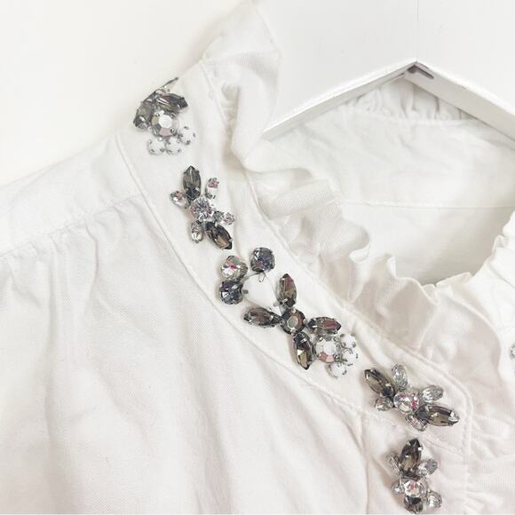 J. Crew White Ruffled Rhinestone Top - Picture 4 of 11